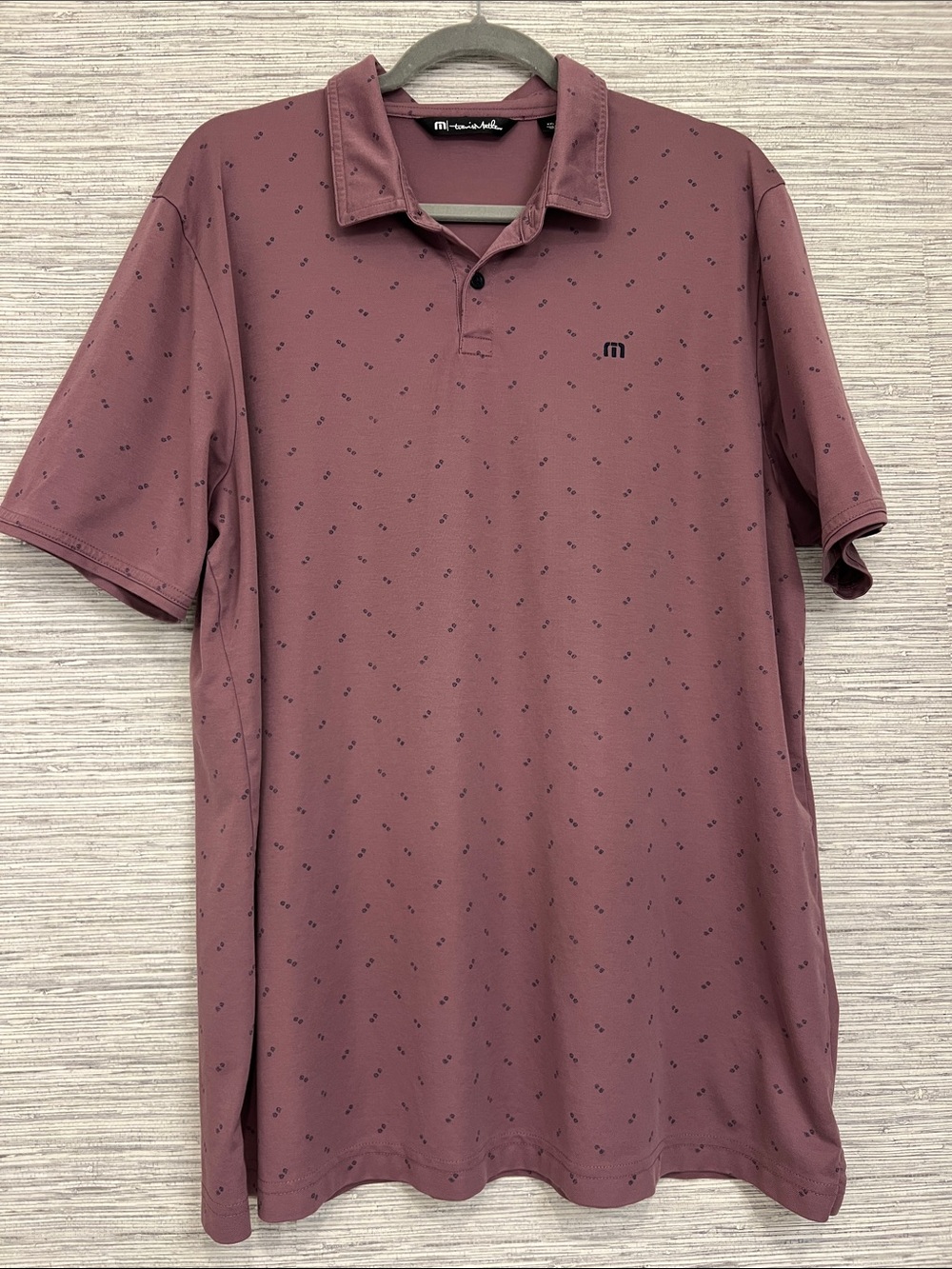 Travis Mathew Men's Short Sleeve Polo in Mauve with Micro Print